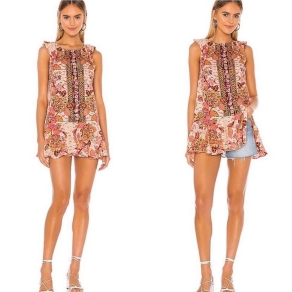 Free People Womens Summer in Tulum Linen Blend Mini‎ Dress Pink Size XS